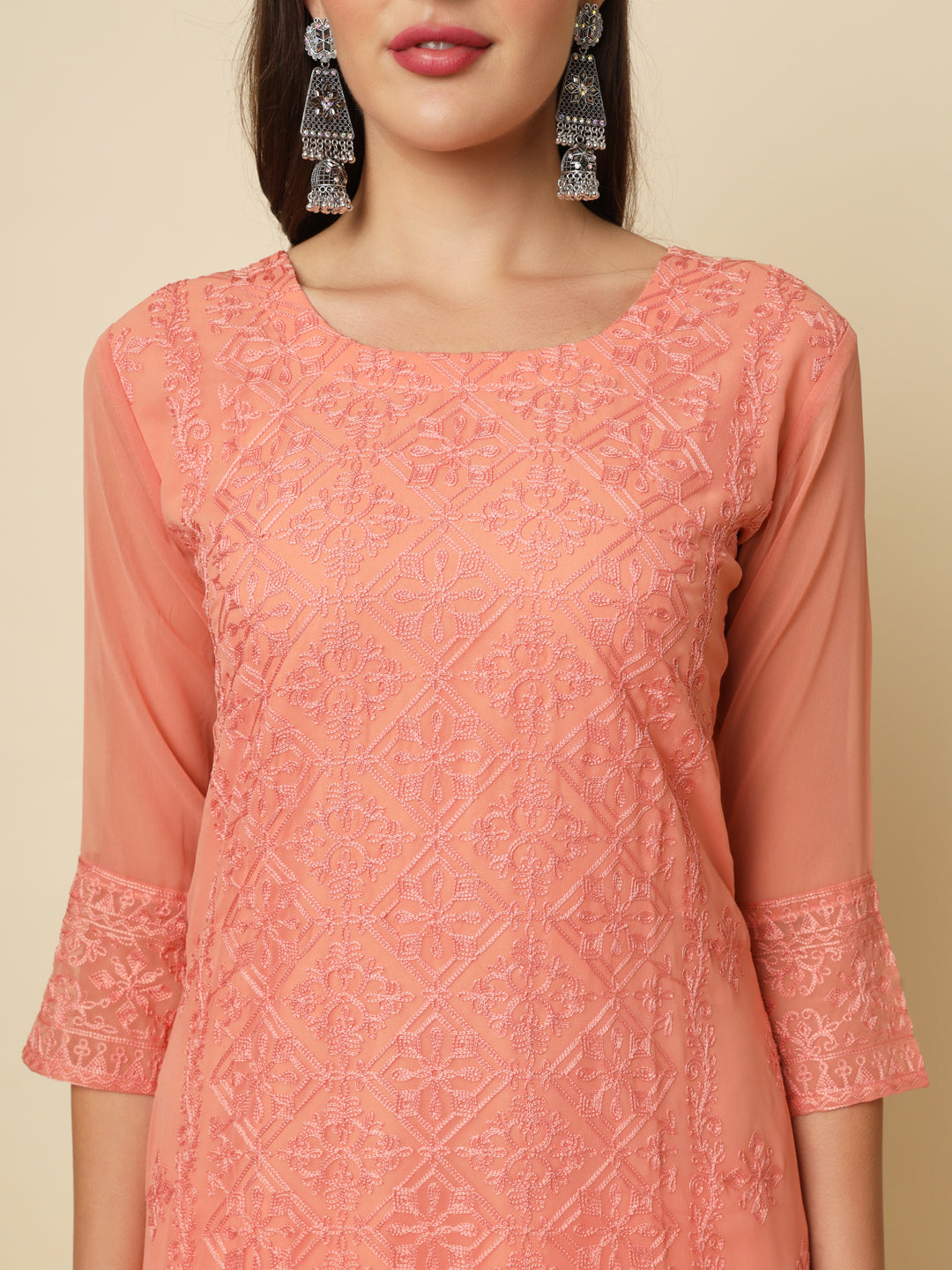 Georgette Kurti | Thread & Chikankari Embroidery for Women