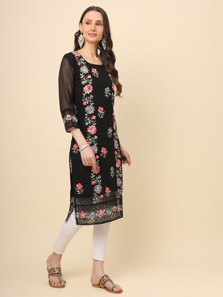 Designer Long Kurti with Thread Embroidery | Georgette & Crepe Inner