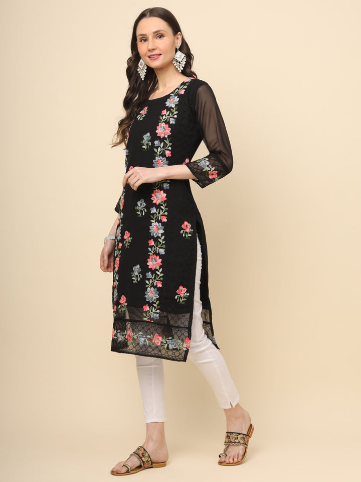 Designer Long Kurti with Thread Embroidery | Georgette & Crepe Inner