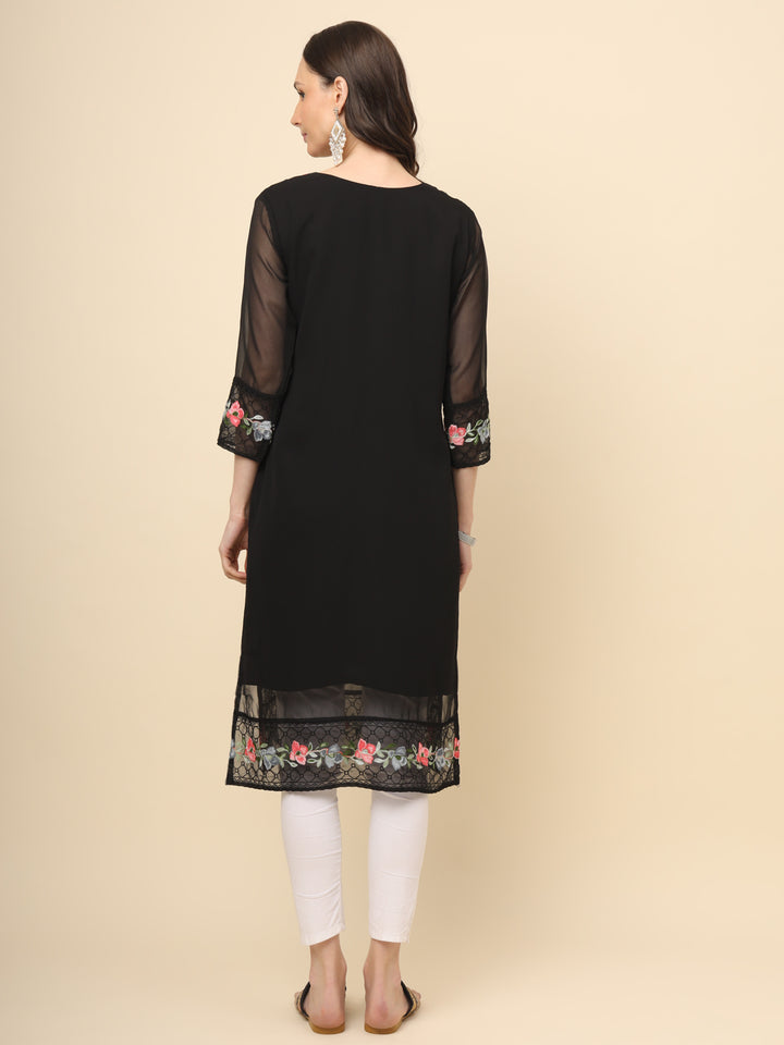 Designer Long Kurti with Thread Embroidery | Georgette & Crepe Inner