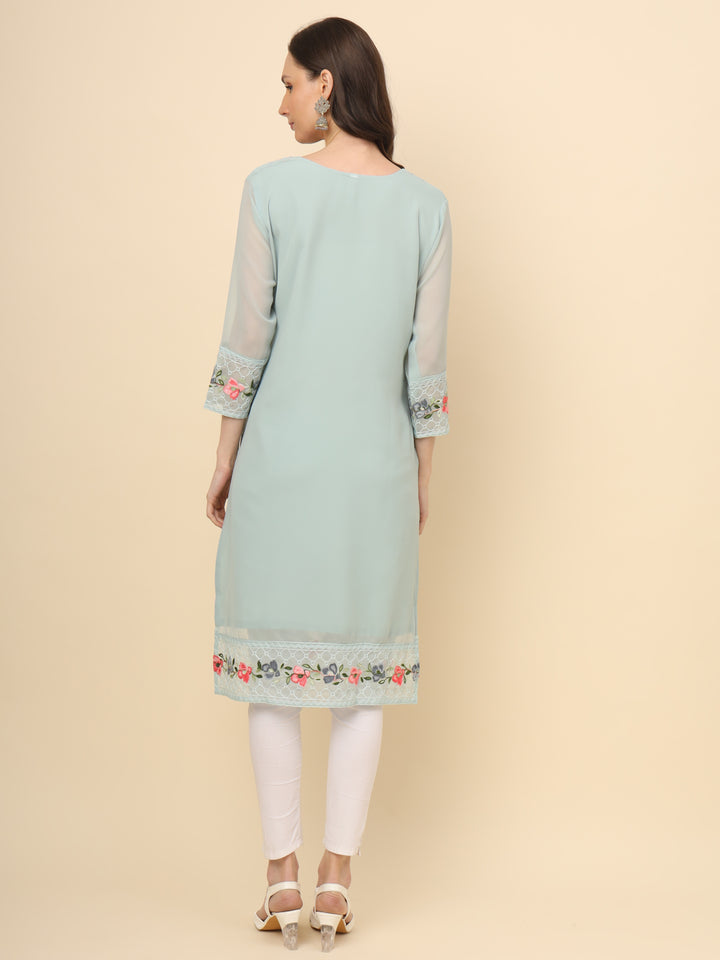 Designer Long Kurti with Thread Embroidery | Georgette & Crepe Inner