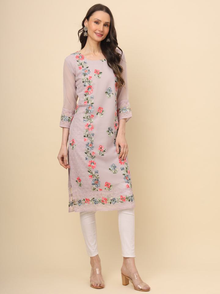 Designer Long Kurti with Thread Embroidery | Georgette & Crepe Inner