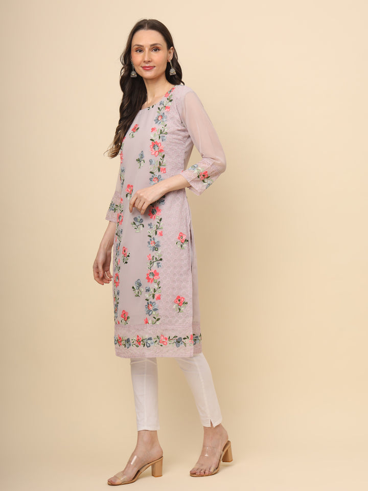 Designer Long Kurti with Thread Embroidery | Georgette & Crepe Inner