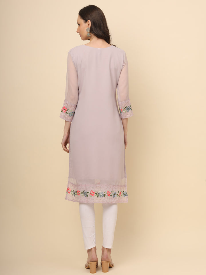 Designer Long Kurti with Thread Embroidery | Georgette & Crepe Inner