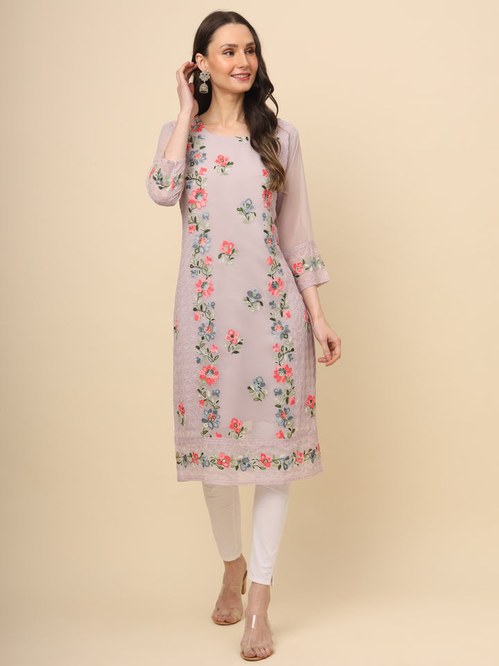 Designer Long Kurti with Thread Embroidery | Georgette & Crepe Inner