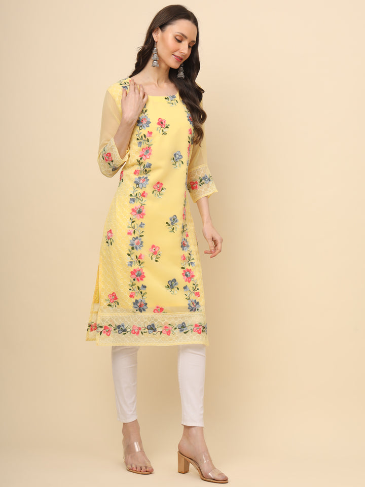 Designer Long Kurti with Thread Embroidery | Georgette & Crepe Inner