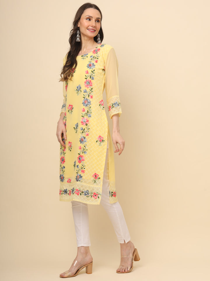 Designer Long Kurti with Thread Embroidery | Georgette & Crepe Inner