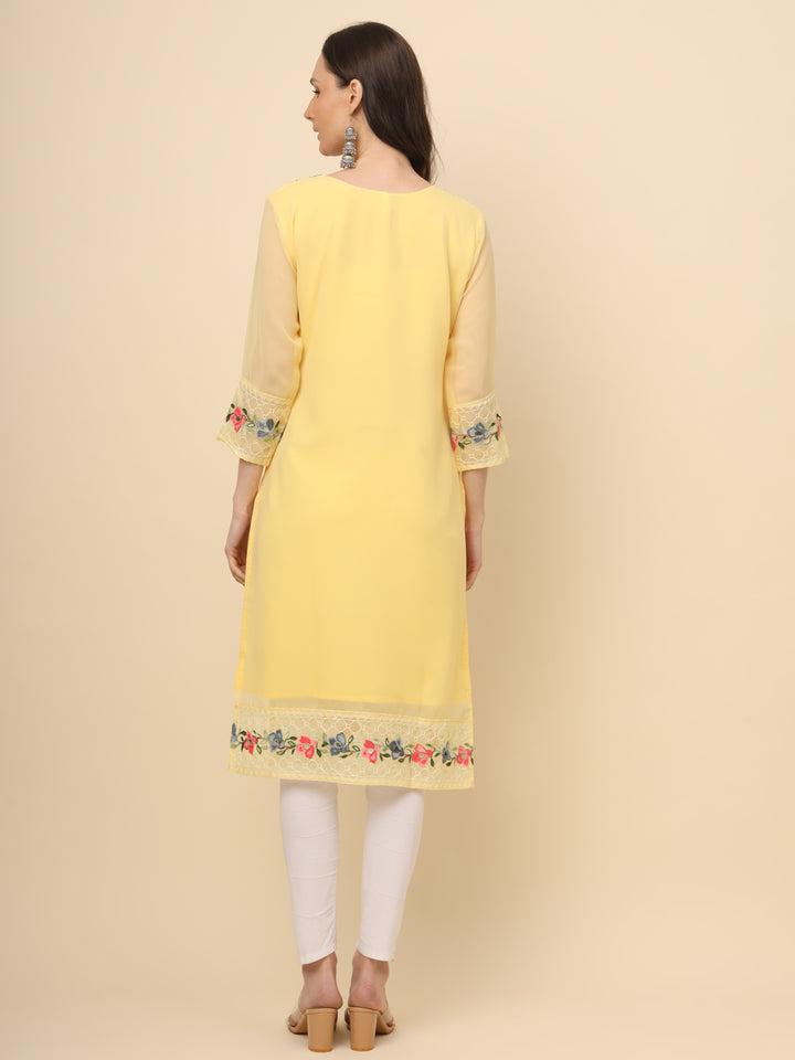 Designer Long Kurti with Thread Embroidery | Georgette & Crepe Inner