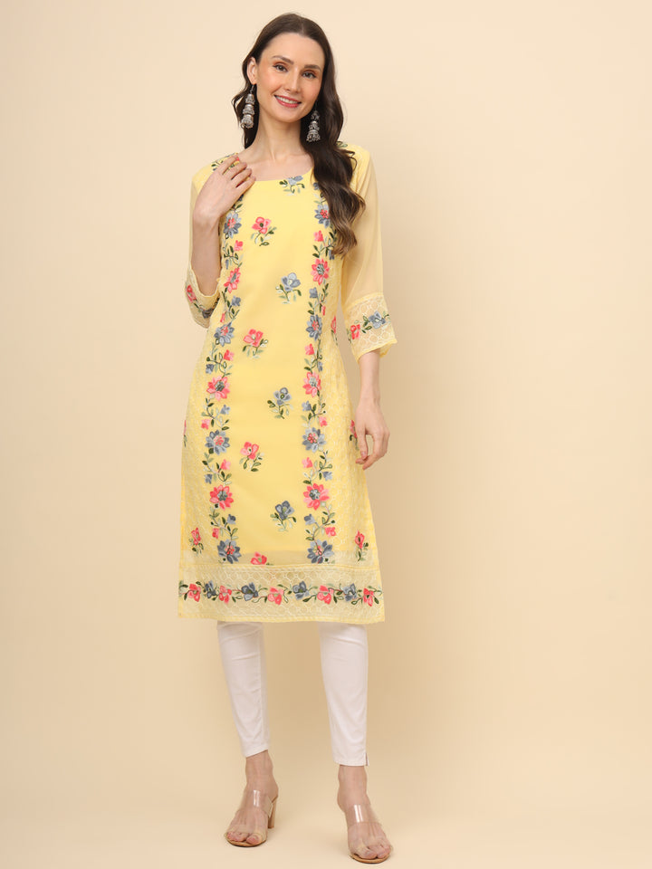 Designer Long Kurti with Thread Embroidery | Georgette & Crepe Inner