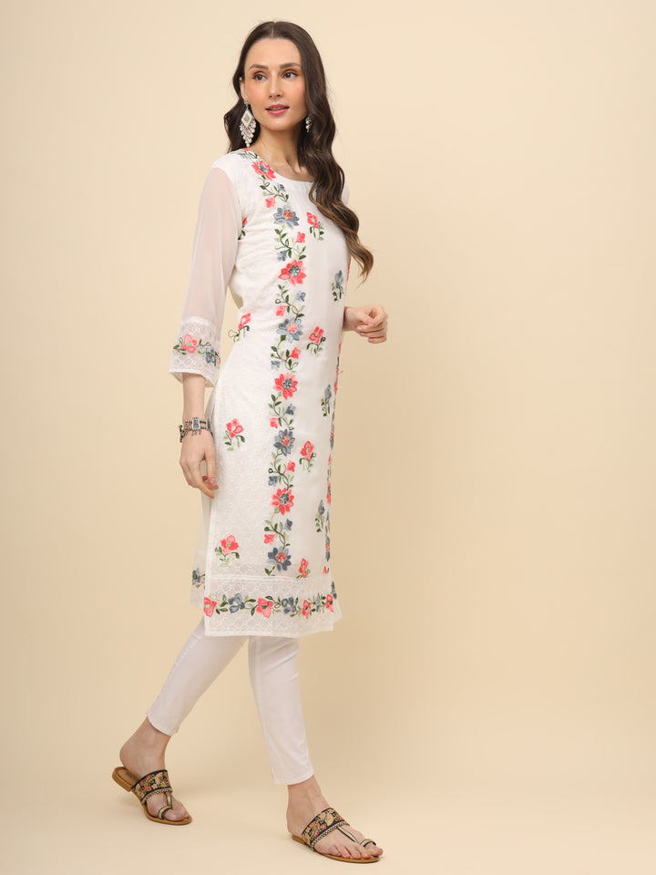 Designer Long Kurti with Thread Embroidery | Georgette & Crepe Inner