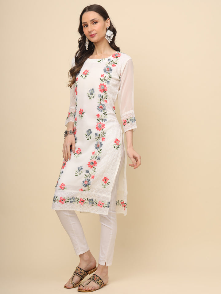 Designer Long Kurti with Thread Embroidery | Georgette & Crepe Inner