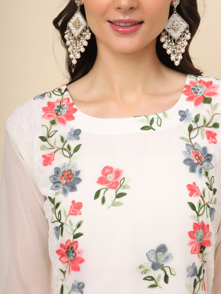 Designer Long Kurti with Thread Embroidery | Georgette & Crepe Inner