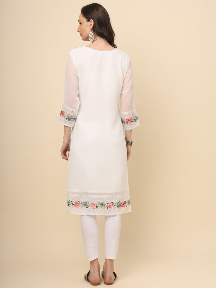 Designer Long Kurti with Thread Embroidery | Georgette & Crepe Inner