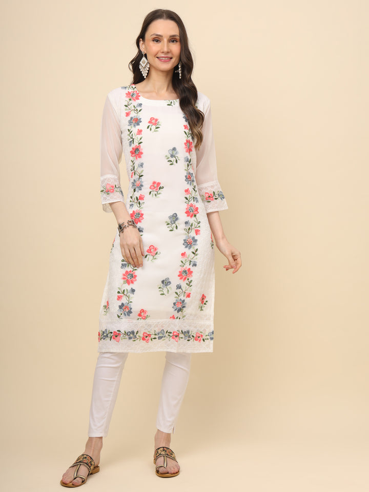 Designer Long Kurti with Thread Embroidery | Georgette & Crepe Inner