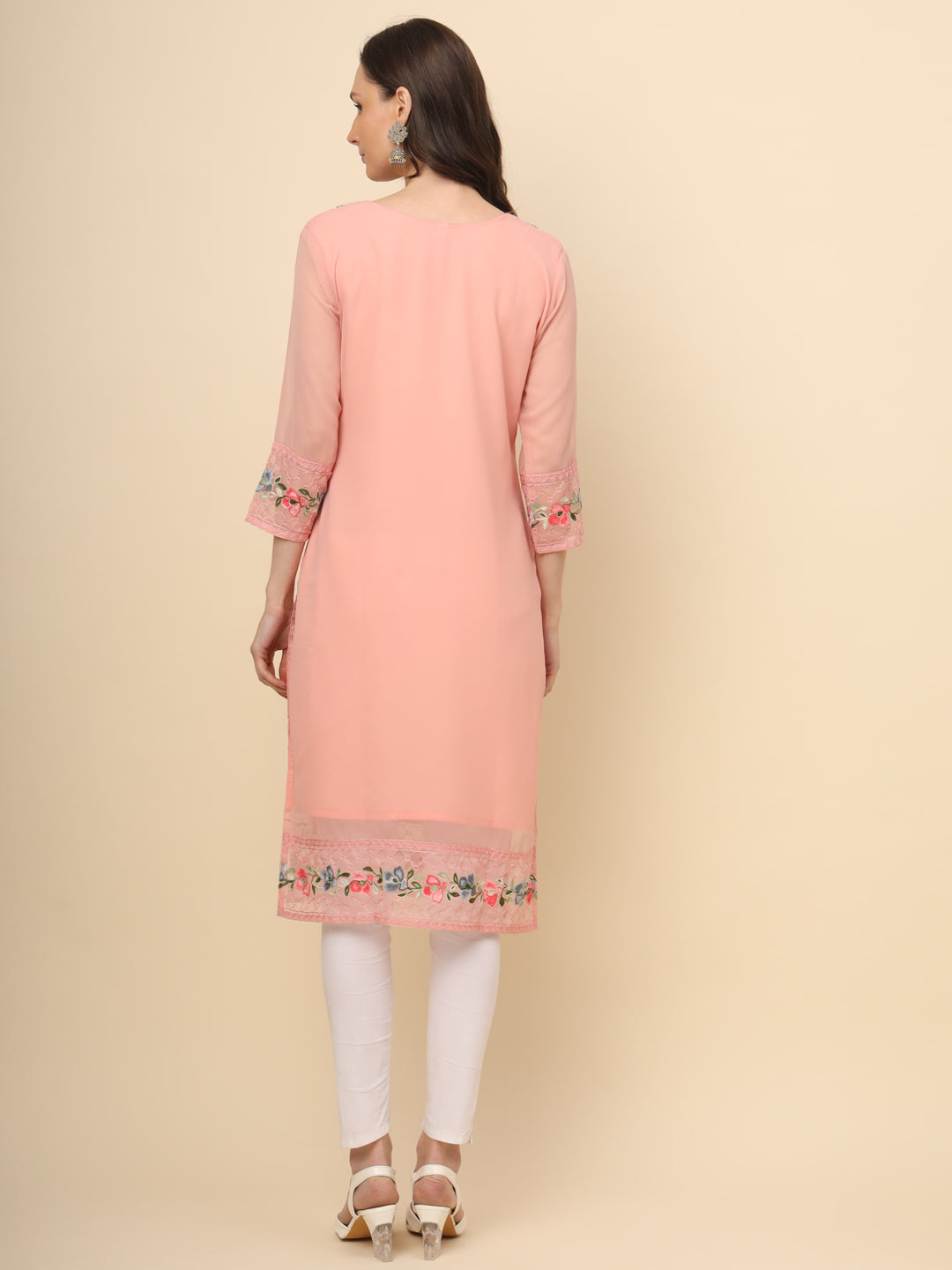 Designer Long Kurti with Thread Embroidery | Georgette & Crepe Inner