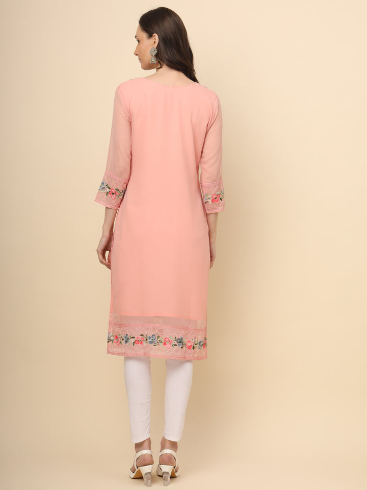 Designer Long Kurti with Thread Embroidery | Georgette & Crepe Inner