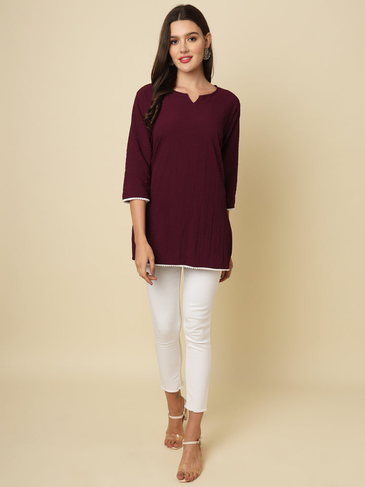 Designer Short Kurti in Cotton Crush | Solid Crushed Fabric