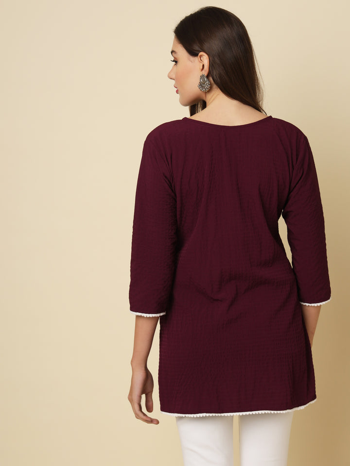Designer Short Kurti in Cotton Crush | Solid Crushed Fabric