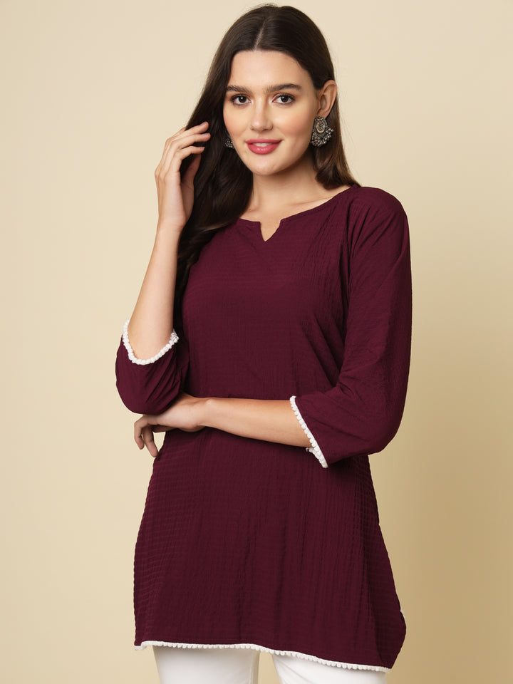 Designer Short Kurti in Cotton Crush | Solid Crushed Fabric