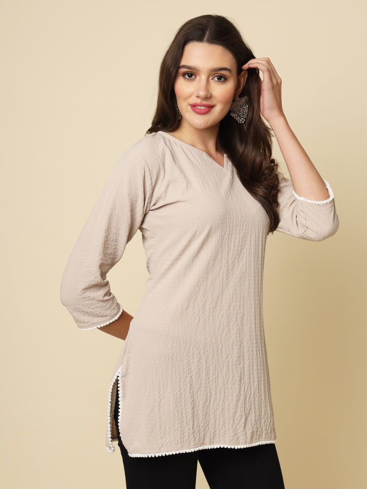 Designer Short Kurti in Cotton Crush | Solid Crushed Fabric
