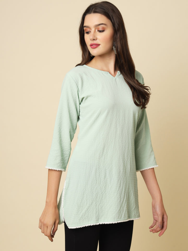 Designer Short Kurti in Cotton Crush | Solid Crushed Fabric