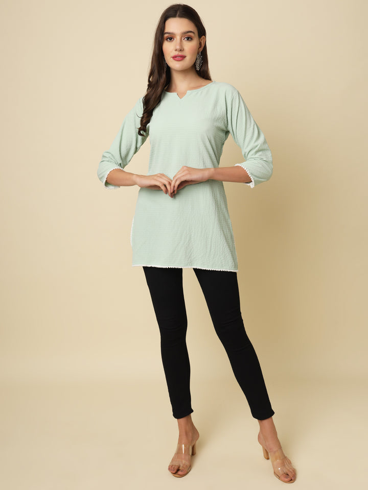 Designer Short Kurti in Cotton Crush | Solid Crushed Fabric