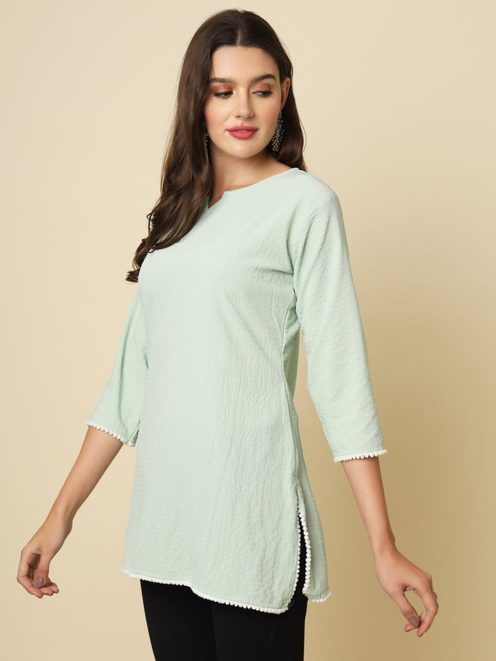 Designer Short Kurti in Cotton Crush | Solid Crushed Fabric