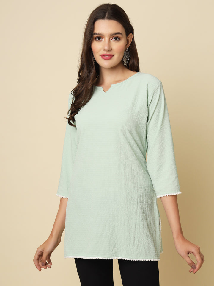 Designer Short Kurti in Cotton Crush | Solid Crushed Fabric