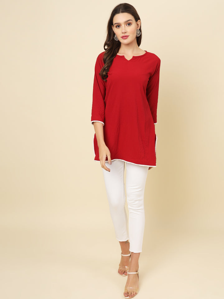 Designer Short Kurti in Cotton Crush | Solid Crushed Fabric