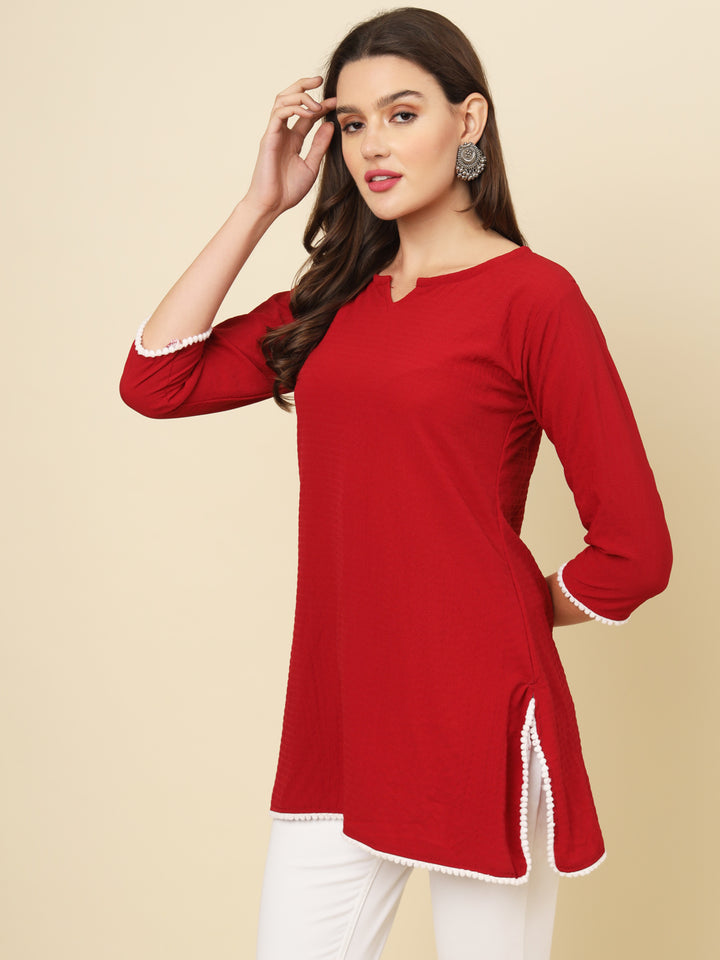 Designer Short Kurti in Cotton Crush | Solid Crushed Fabric