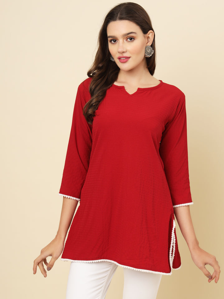 Designer Short Kurti in Cotton Crush | Solid Crushed Fabric