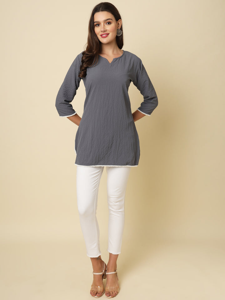 Designer Short Kurti in Cotton Crush | Solid Crushed Fabric