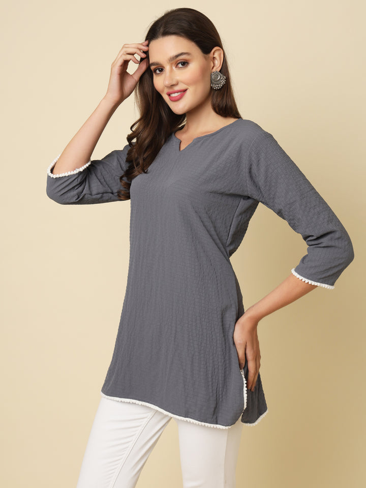 Designer Short Kurti in Cotton Crush | Solid Crushed Fabric