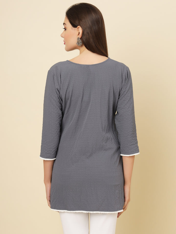 Designer Short Kurti in Cotton Crush | Solid Crushed Fabric