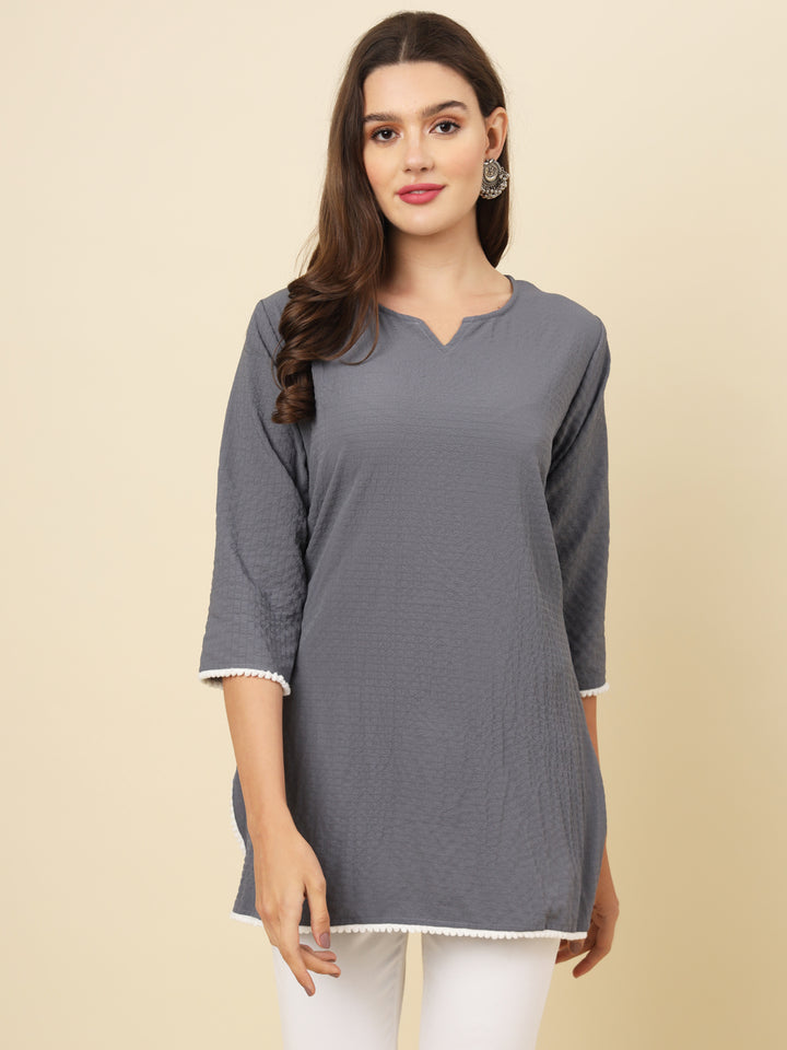 Designer Short Kurti in Cotton Crush | Solid Crushed Fabric