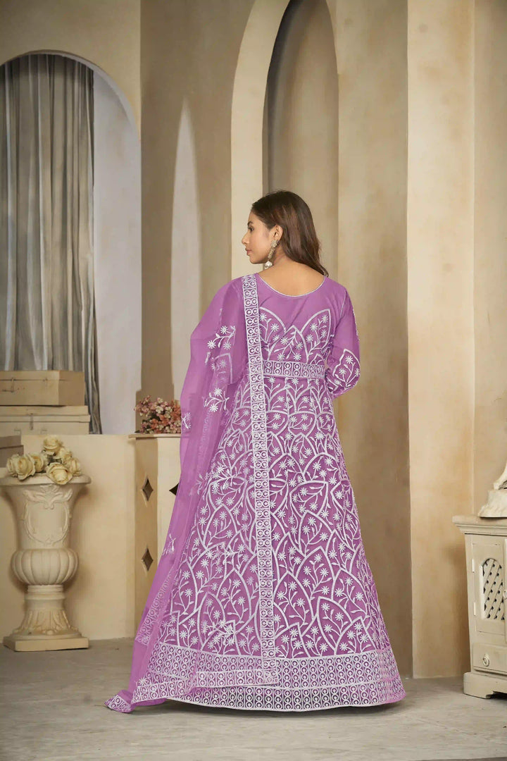 Elegant Net Anarkali Suit | Heavy Embroidery Paired with Santoon