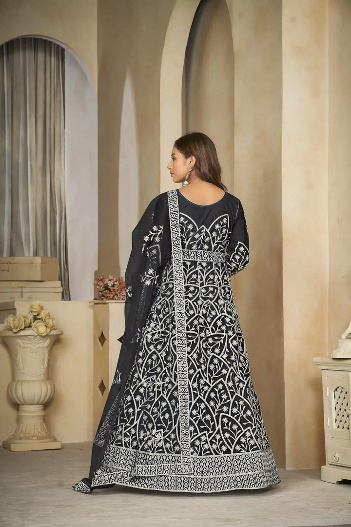 Elegant Net Anarkali Suit | Heavy Embroidery Paired with Santoon