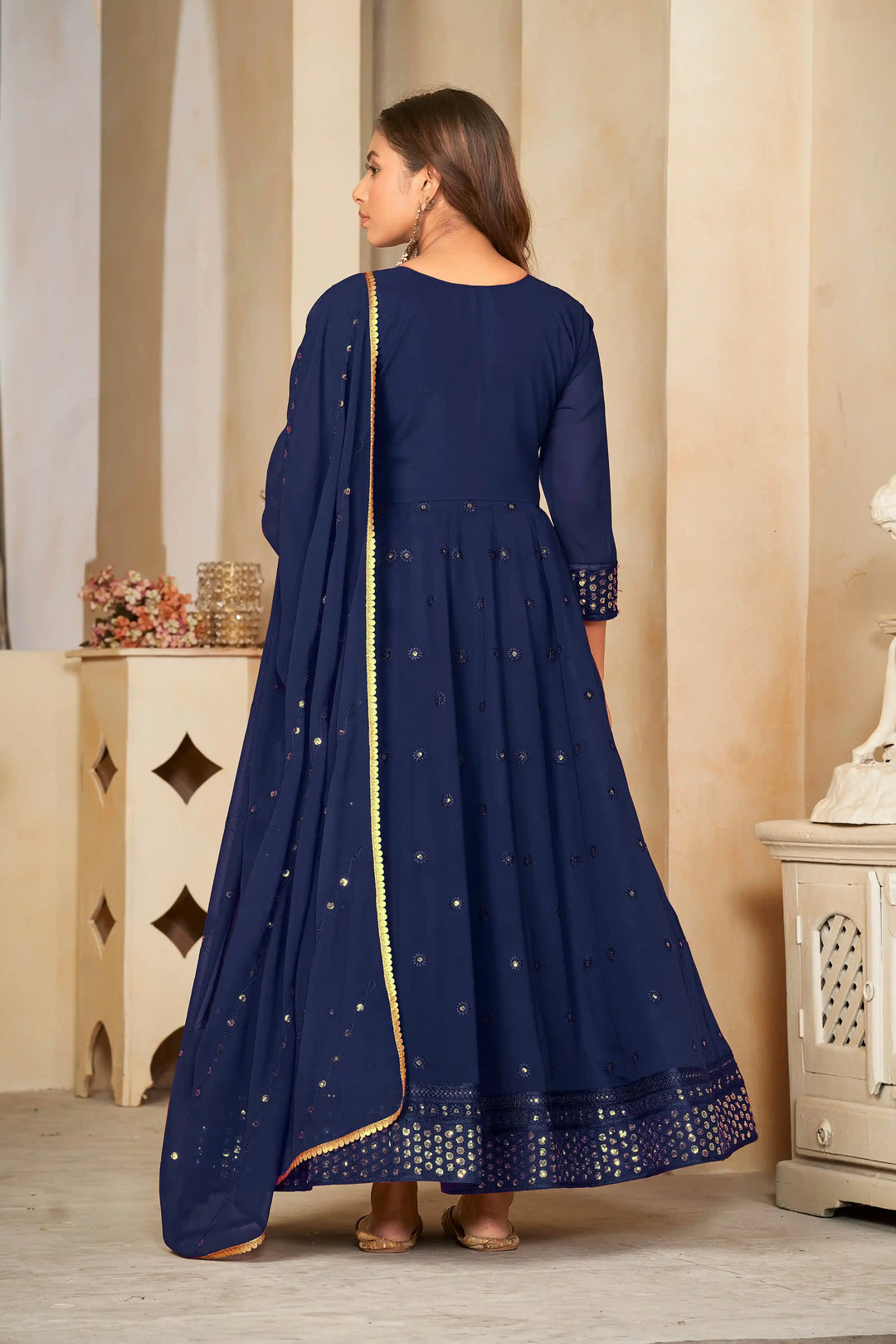 Georgette Crepe Designer Anarkali Suit | Embroidery Work & Dupatta