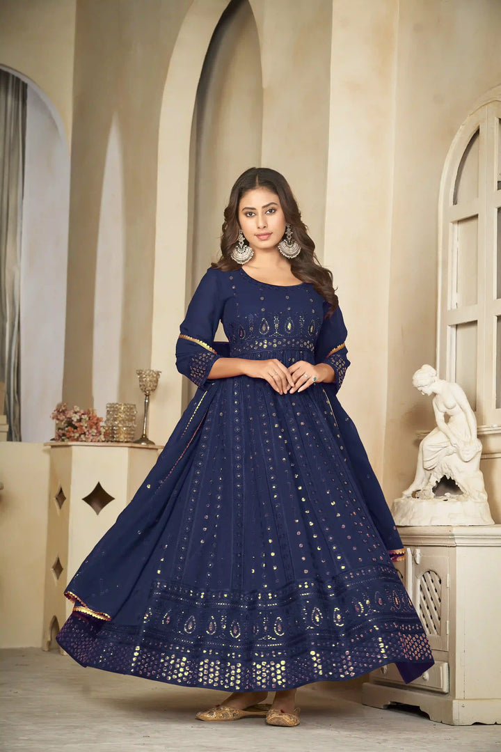 Georgette Crepe Designer Anarkali Suit | Embroidery Work & Dupatta