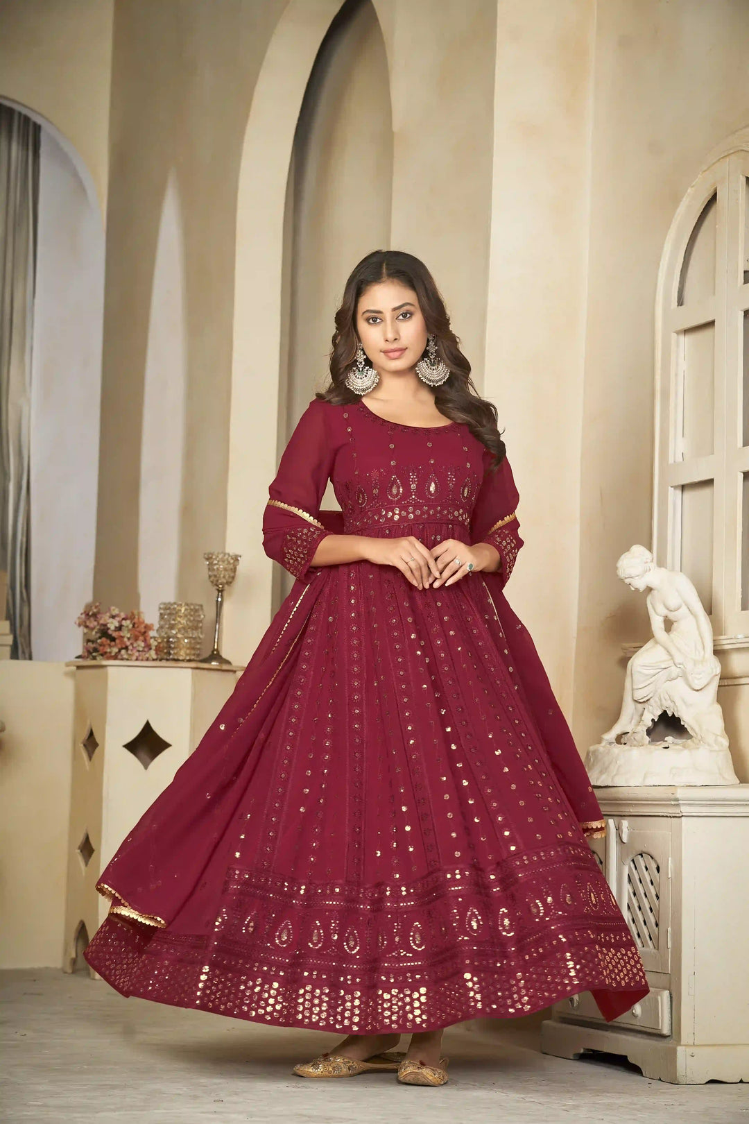 Georgette Crepe Designer Anarkali Suit | Embroidery Work & Dupatta