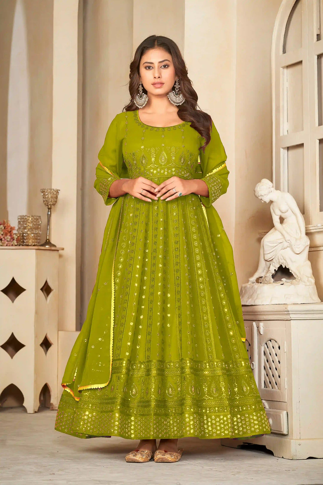 Georgette Crepe Designer Anarkali Suit | Embroidery Work & Dupatta