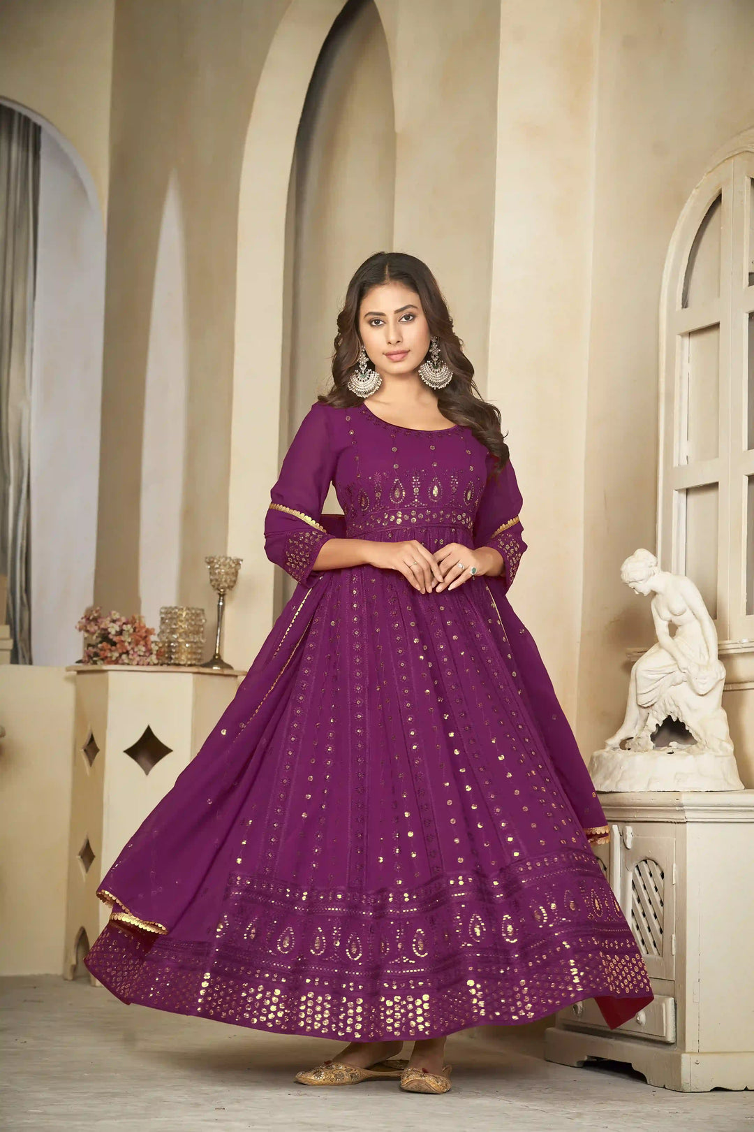 Georgette Crepe Designer Anarkali Suit | Embroidery Work & Dupatta