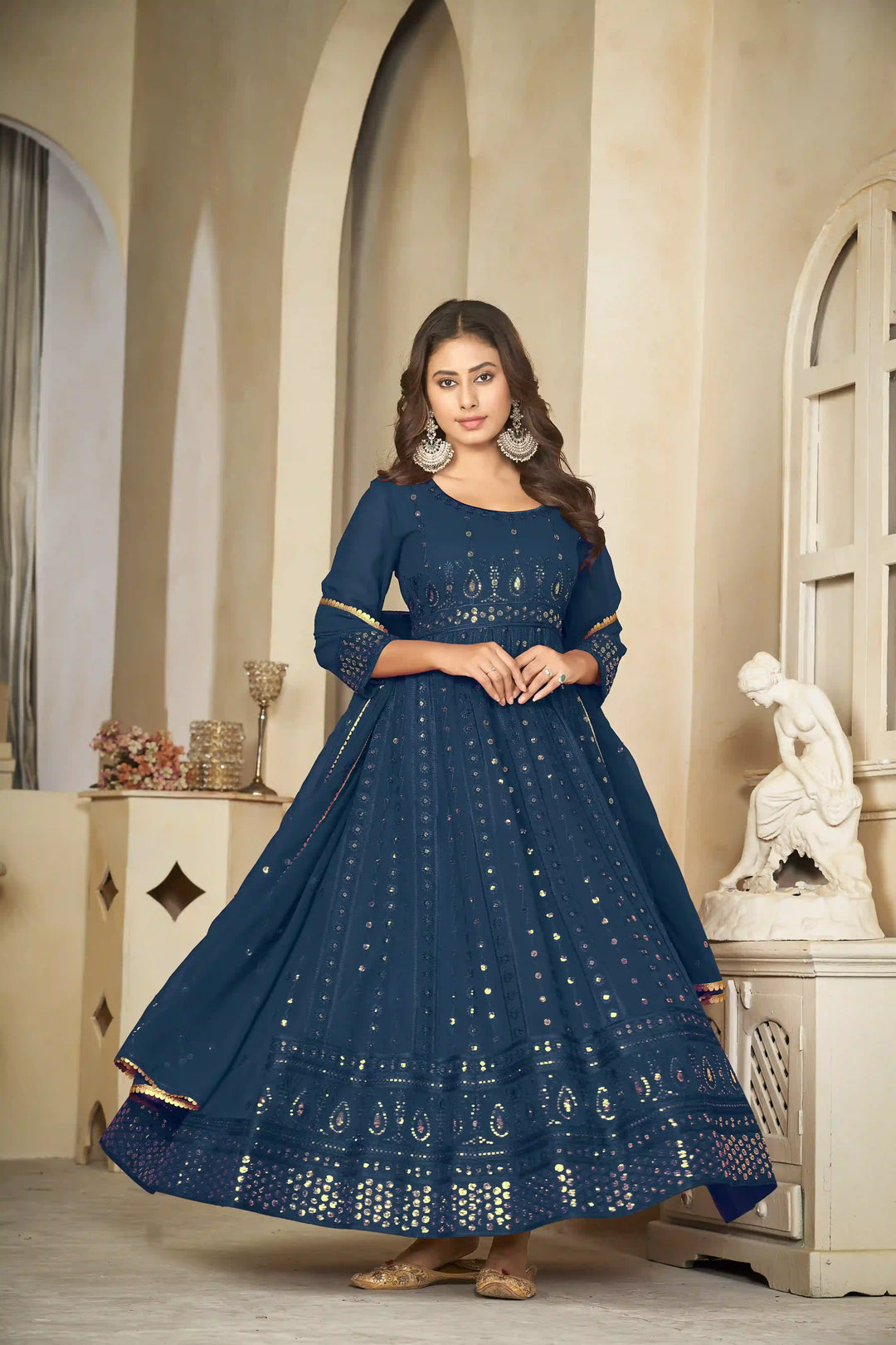 Georgette Crepe Designer Anarkali Suit | Embroidery Work & Dupatta