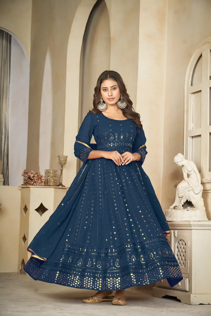 Georgette Crepe Designer Anarkali Suit | Embroidery Work & Dupatta