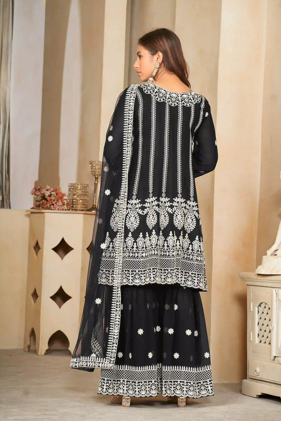 Premium Black Georgette Suit | Heavy Embroidery & Net Dupatta