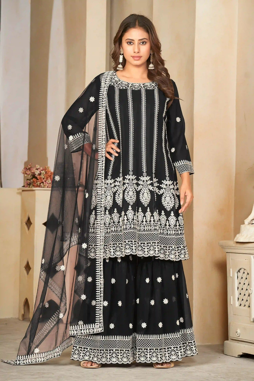 Premium Black Georgette Suit | Heavy Embroidery & Net Dupatta