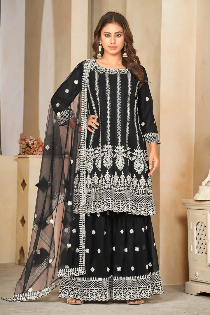 Premium Black Georgette Suit | Heavy Embroidery & Net Dupatta