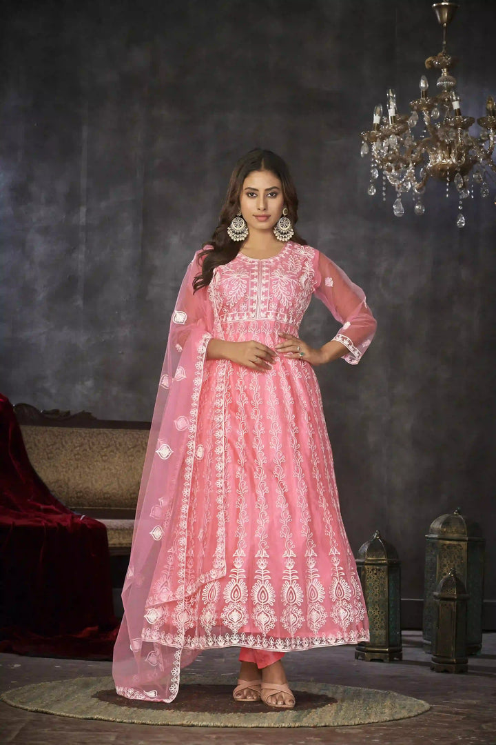 Designer Embroidery Anarkali Suit | Santoon Bottom & Net Dupatta