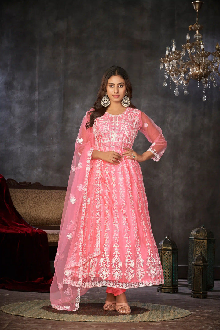 Designer Embroidery Anarkali Suit | Santoon Bottom & Net Dupatta