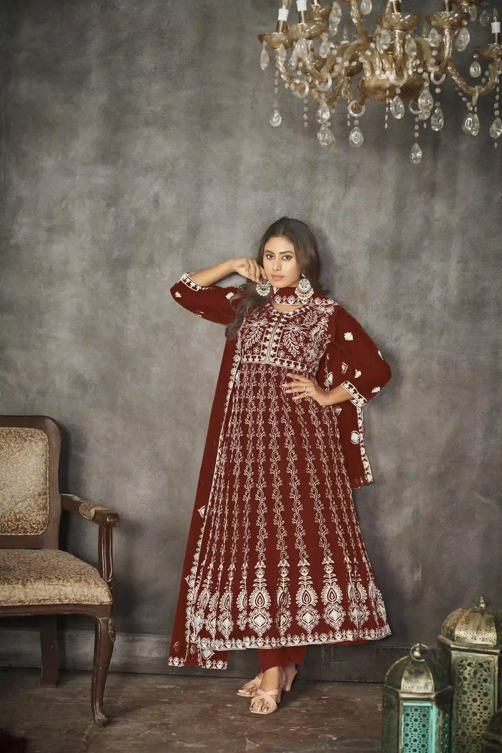 Designer Embroidery Anarkali Suit | Santoon Bottom & Net Dupatta